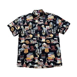 High Seas Trading Co. Route 66 Landmarks Button Down Short Sleeve Hawaiian, L